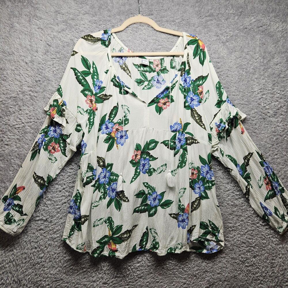Old Navy Womens White Hawaiian Blouse Size XL Tropical Flowy Vacation